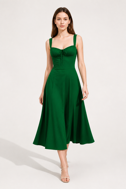 Green dress with thin straps and a square neckline Costume Dresses detail