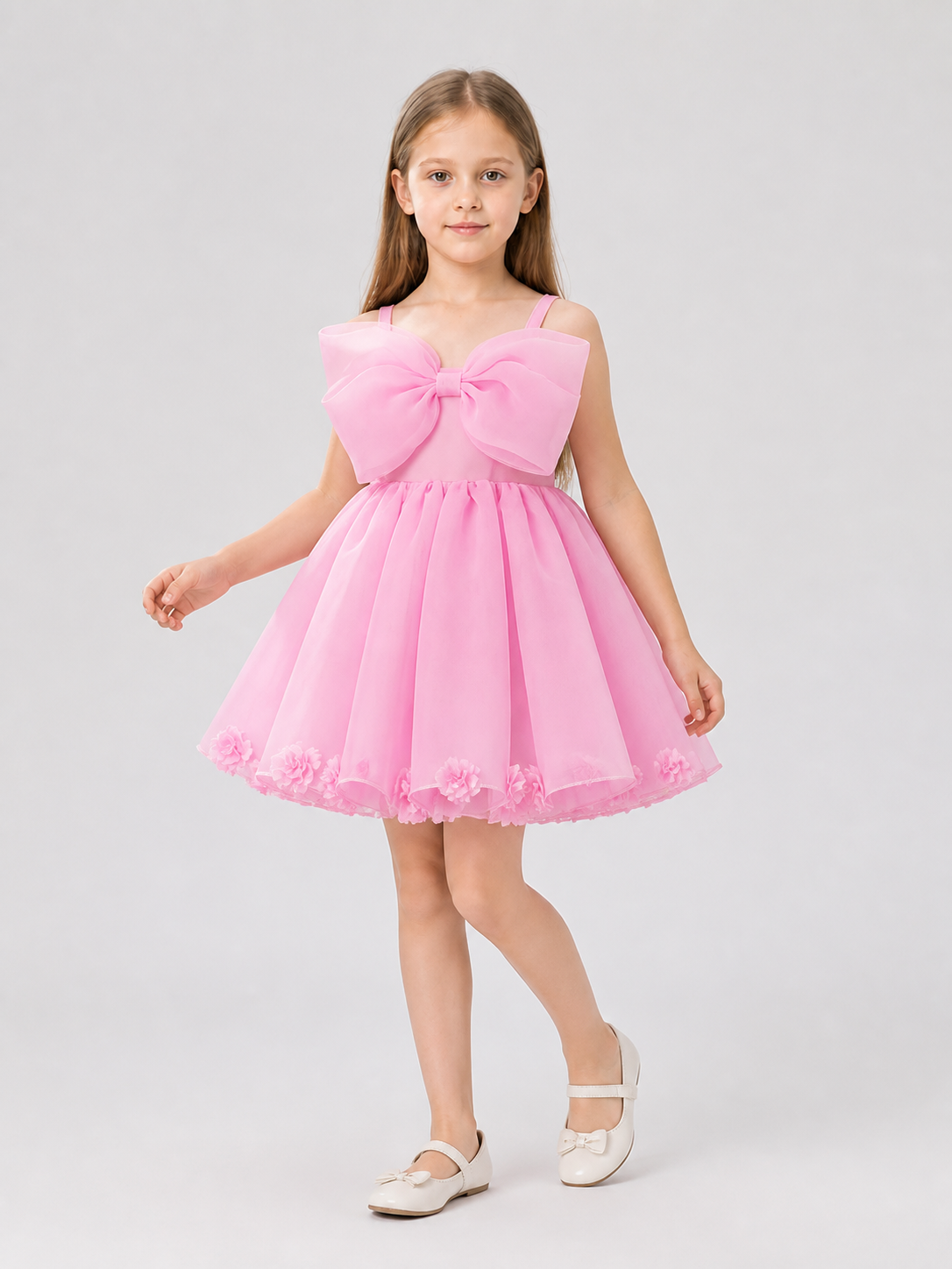 Pink Princess Dress for Girls with a Full Skirt and Bow Costume Dresses detail 2