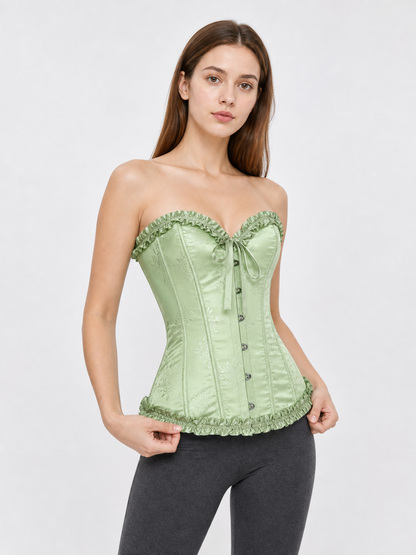 Light Green Corset Top with Ruffles and Lacing