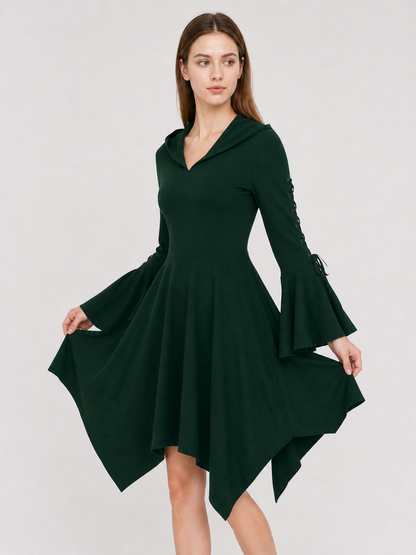 Gothic Hooded Dress with an Asymmetrical Hem