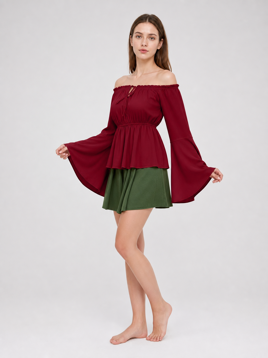 Off-the-Shoulder Blouse with Flared Cuffs