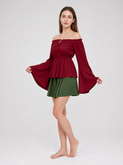Off-the-Shoulder Blouse with Flared Cuffs