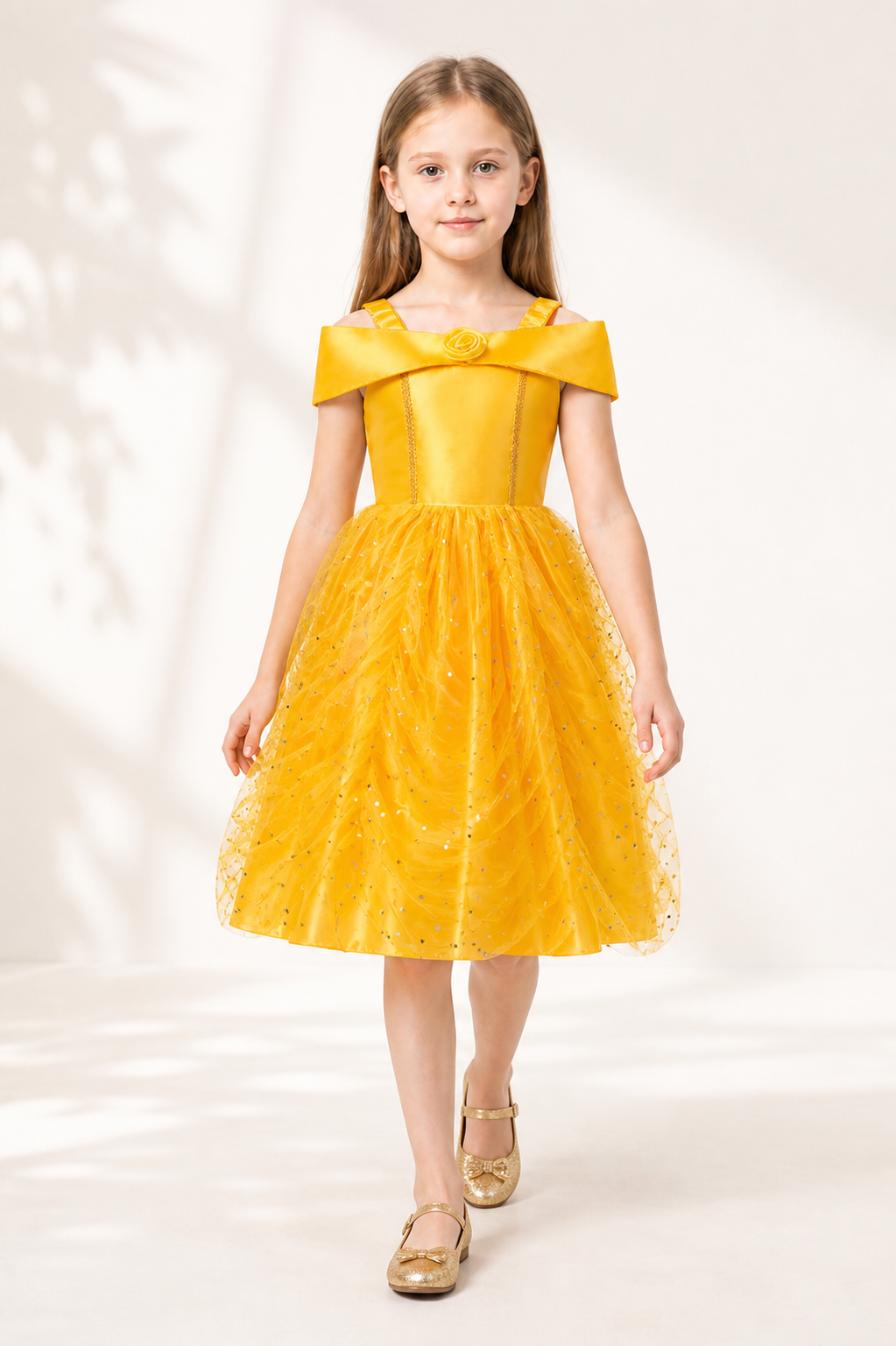 Yellow Sequin-and-Rose Fluffy Carnival Dress Costume Dresses detail 2