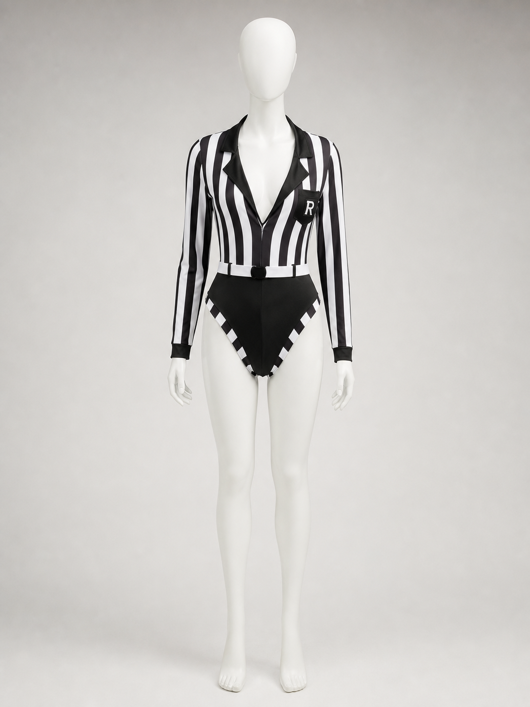 Striped Referee Jumpsuit with Deep V-Neck