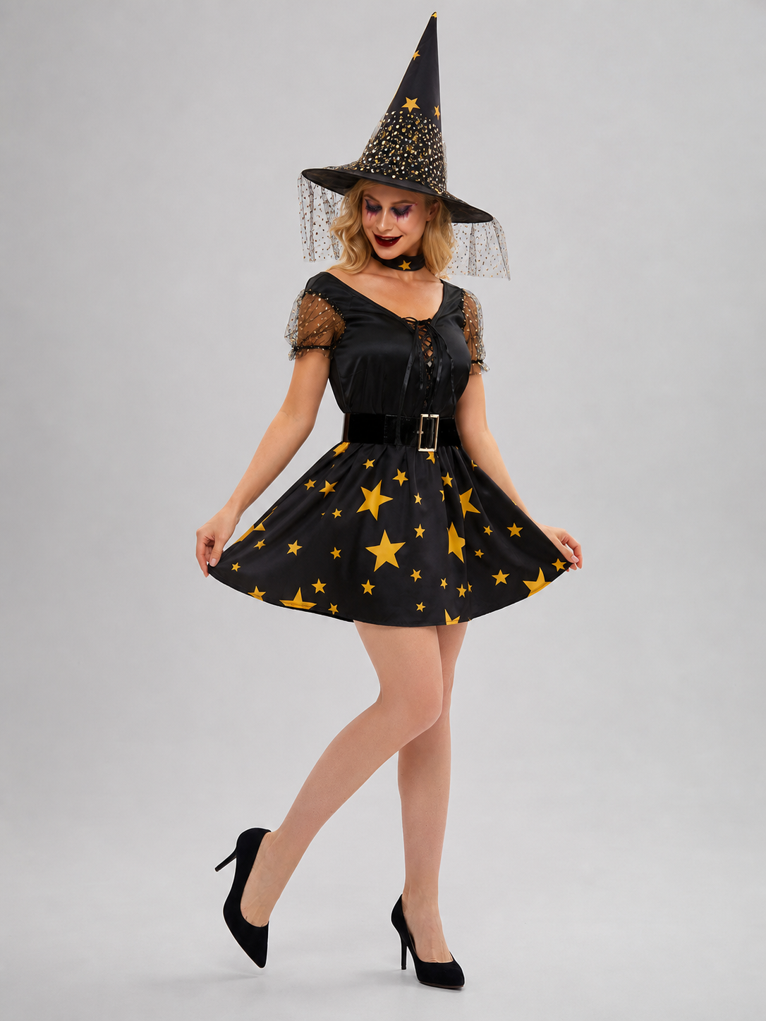 Black Witch Cosplay Dress with Stars