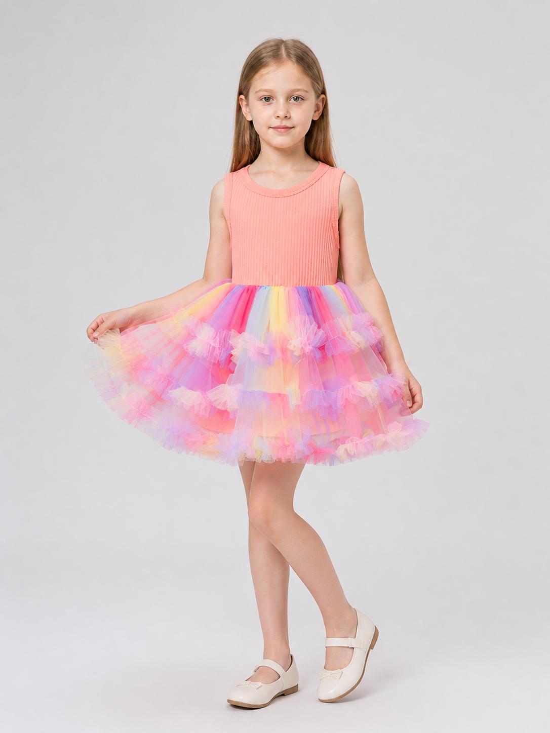 Dressy Full-Skirt Dress with a Multicolored Tulle Skirt Costume Dresses detail 2