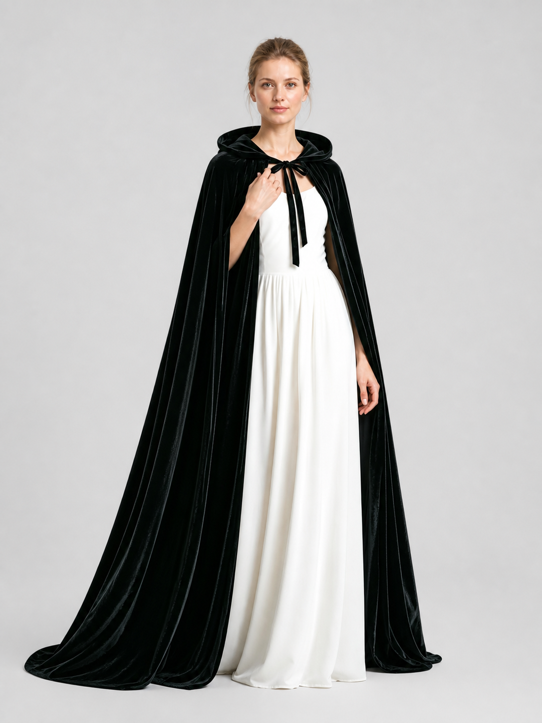 Black Long Hooded Cape for Cosplay Costume Capes detail 2