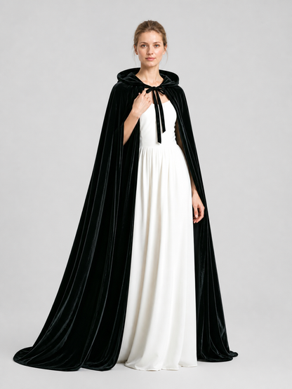 Black Long Hooded Cape for Cosplay Costume Capes detail 2