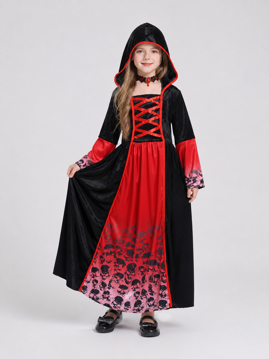 Children's Witch Costume Dress with Skulls and Hood Costume Dresses detail 2