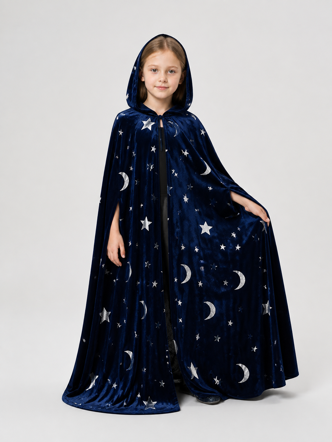 Long Hooded Halloween Cape with Stars and Moons Costume Capes detail 2