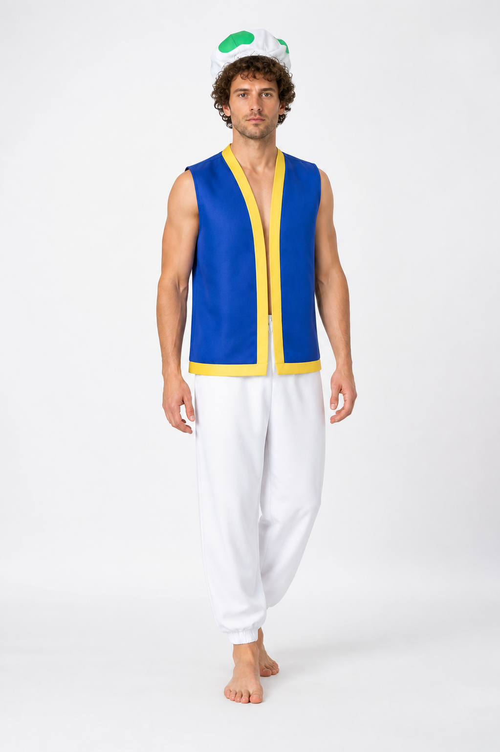Toad Costume with Blue Vest and White Pants for Halloween Costumes detail 2
