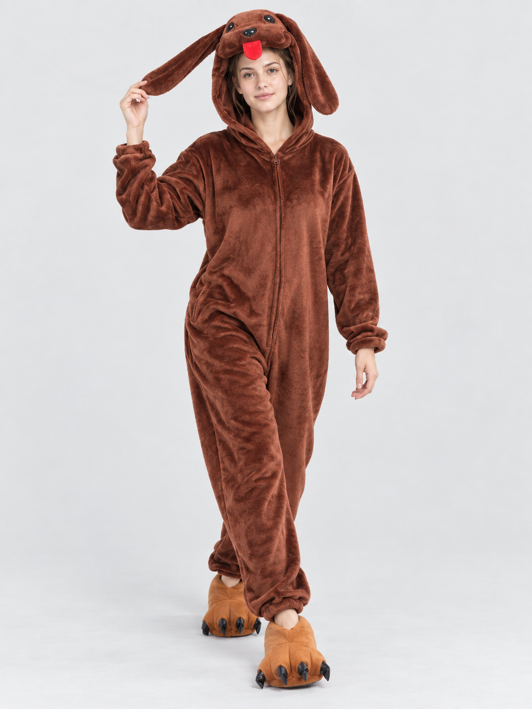 Brown Dog Hooded Pajama Jumpsuit