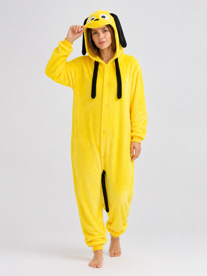 Flannel Hooded Yellow Dog Onesie Pajama product detail 2