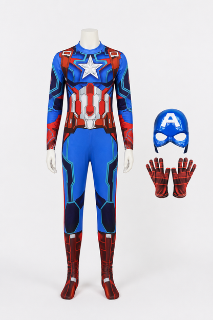 Captain America Jumpsuit with Mask and Gloves Costume Masks detail 2