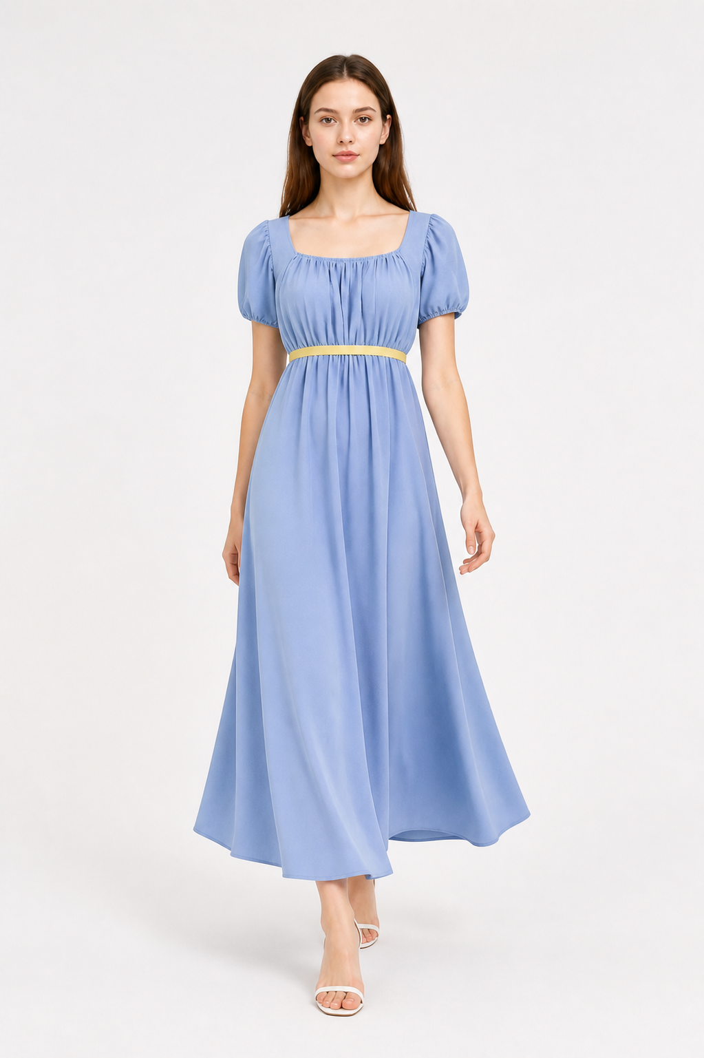 Long Dress with a Square Neckline and Puff Sleeves Costume Dresses detail