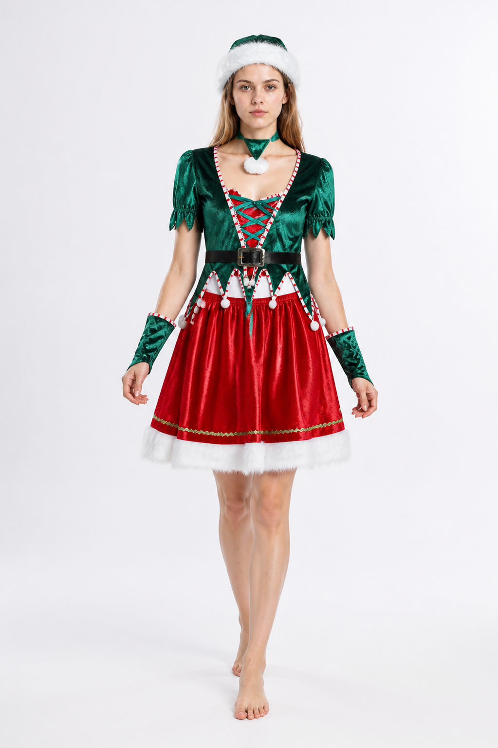 Red and Green Christmas Costume with Dress and Hat Costume Dresses detail 2
