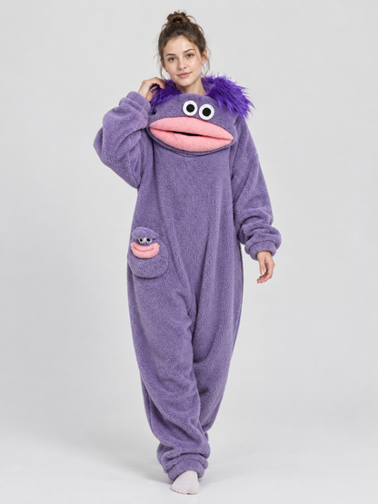 Purple Insulated Jumpsuit Pajama with a Voluminous Mouth