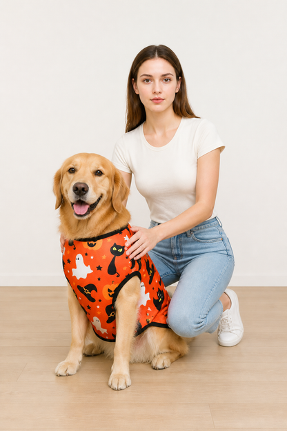Orange Pet Vest with Halloween Print Costumes detail 2
