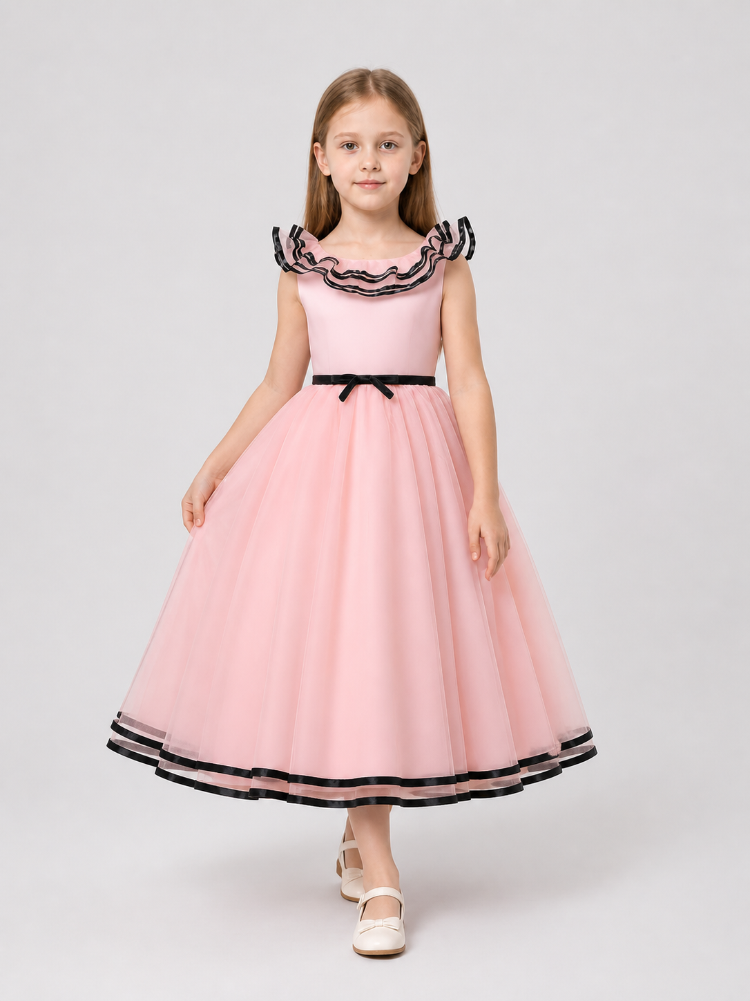 Pink Princess Dress for Girls with Black Trim Costume Dresses detail 2