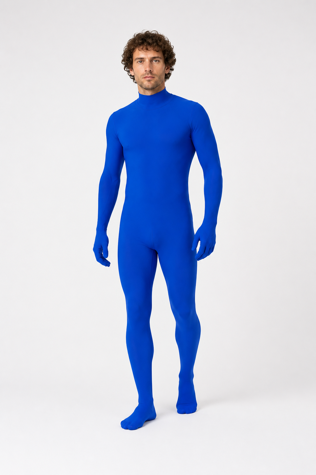 Blue Form-Fitting One-Piece Jumpsuit with High Collar product detail 2