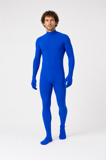 Blue Form-Fitting One-Piece Jumpsuit with High Collar product detail 2