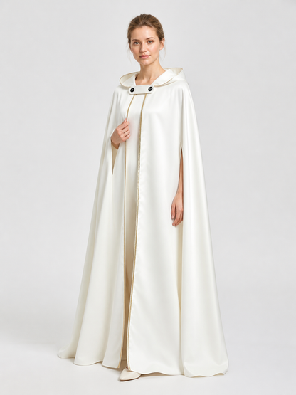 White Hooded Cape with Gold Trim for the Stage Costume Capes detail