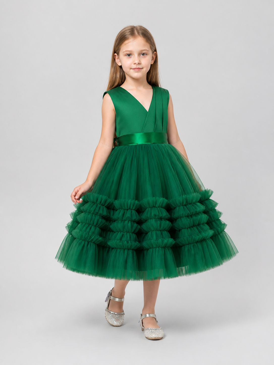 Dark Green Princess Dress for Girls with a Full Skirt Costume Dresses detail 2