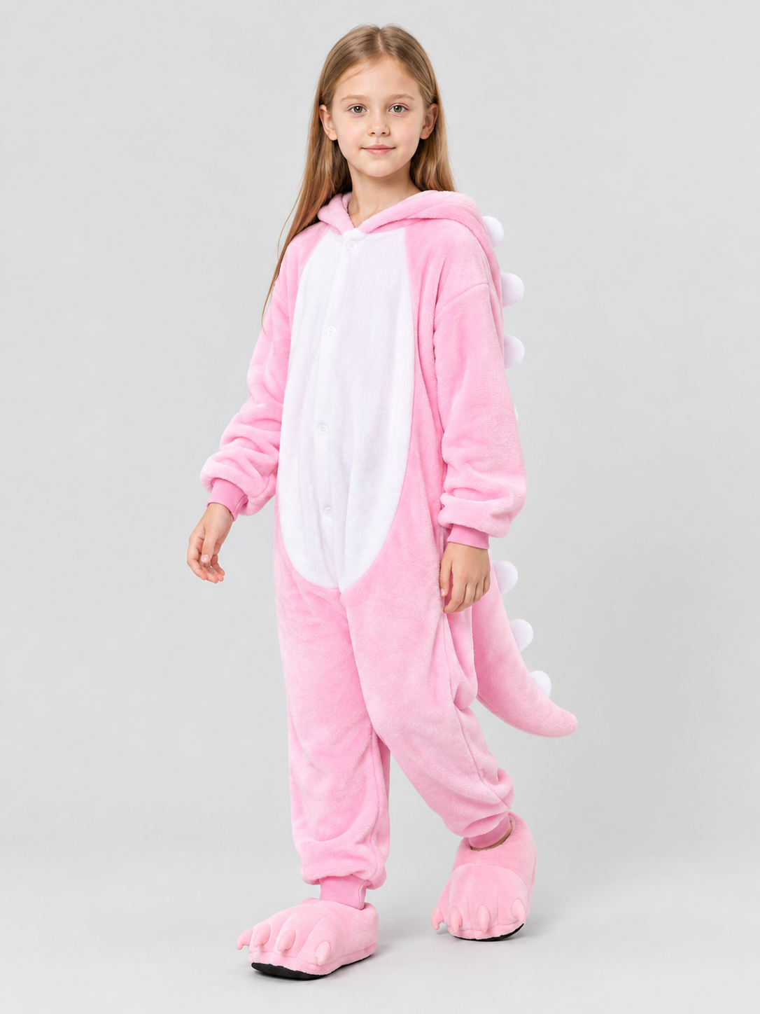 Kids' One-Piece Kigurumi Pajama Pink with Hood