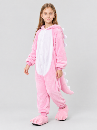 Kids' One-Piece Kigurumi Pajama Pink with Hood