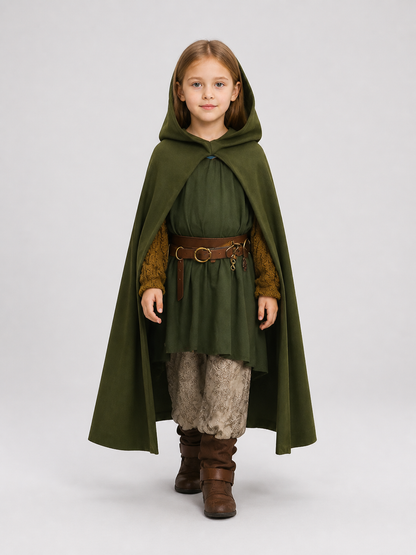 Long hooded cloak cape, dark green, children's Costume Capes detail 2