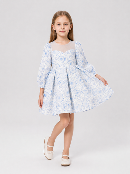 Light Blue Princess Dress for Girls with Long Sleeves