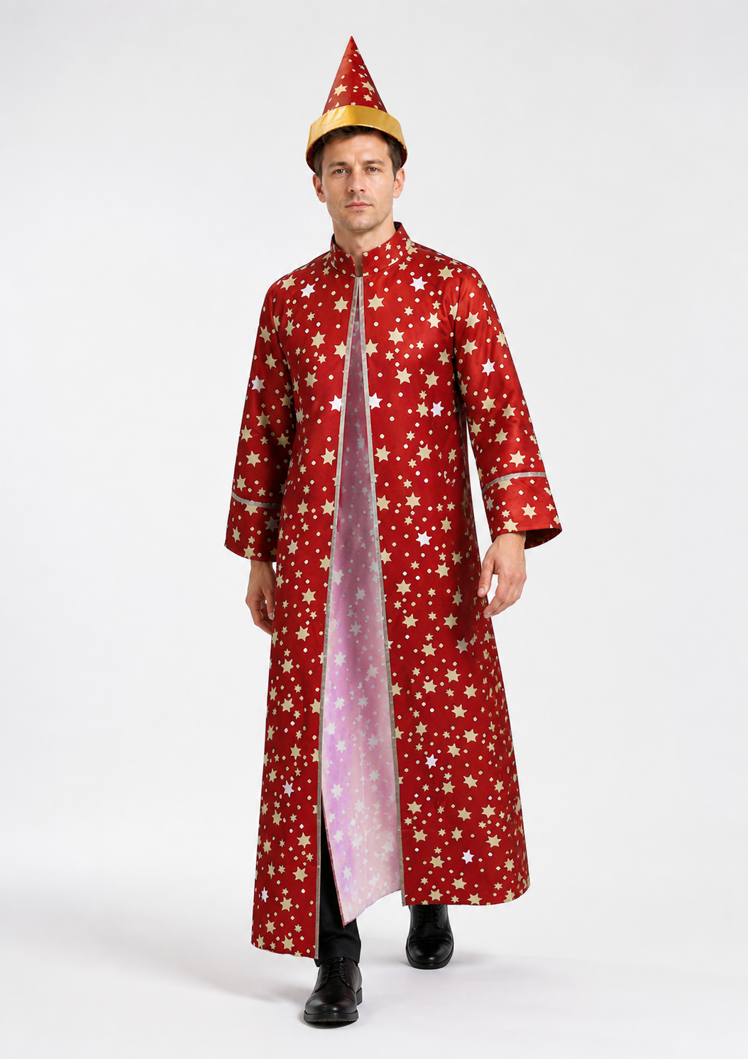 Wizard Costume with Robe and Star-Patterned Hat Costume Headwear detail 2