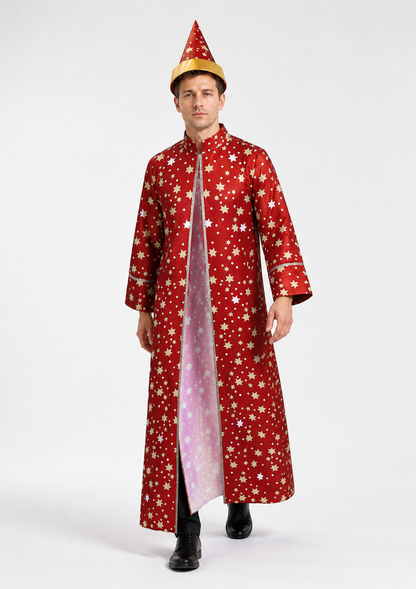 Wizard Costume with Robe and Star-Patterned Hat Costume Headwear detail 2