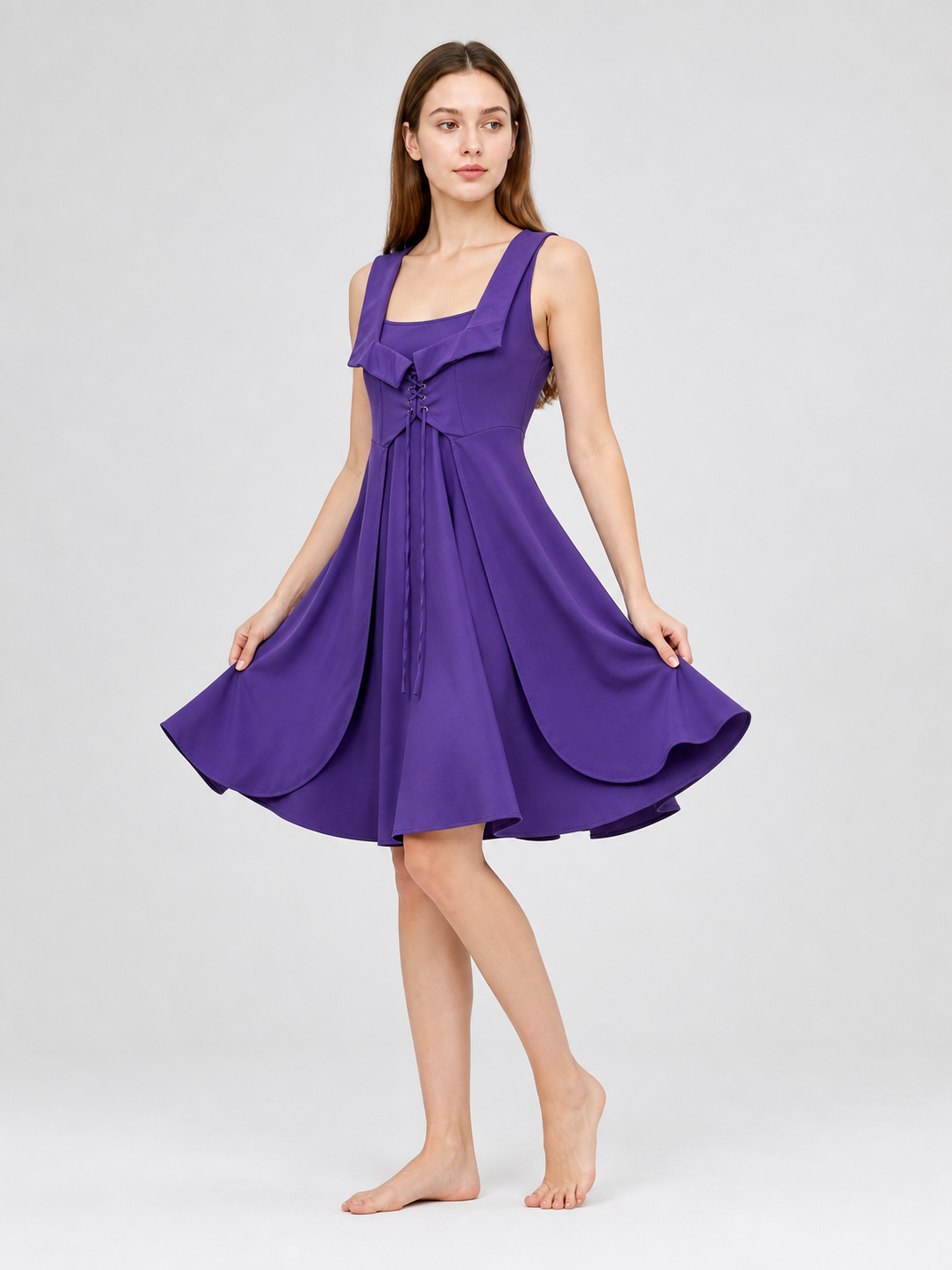 Purple Medieval-Style Lace-Up Dress