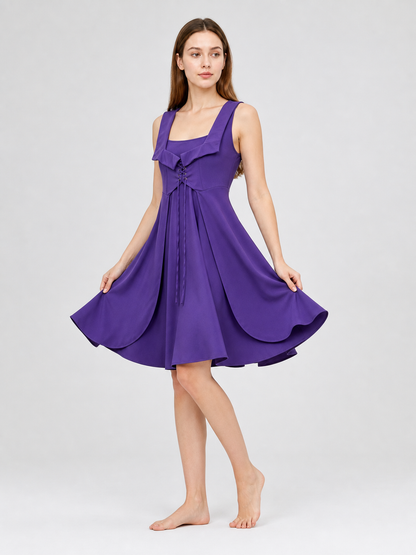 Purple Medieval-Style Lace-Up Dress