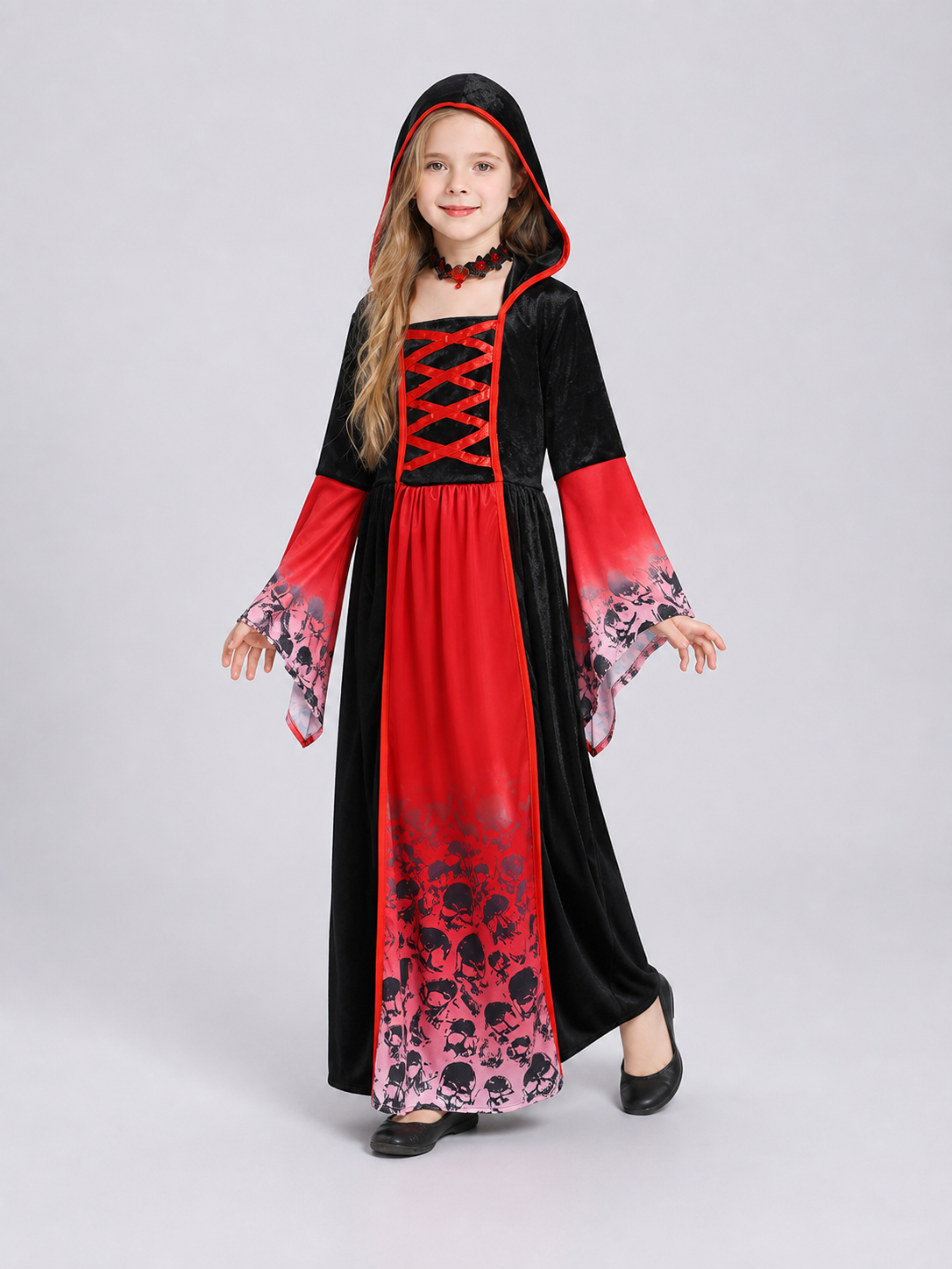 Hooded Skull Dress Robe for Halloween Cosplay