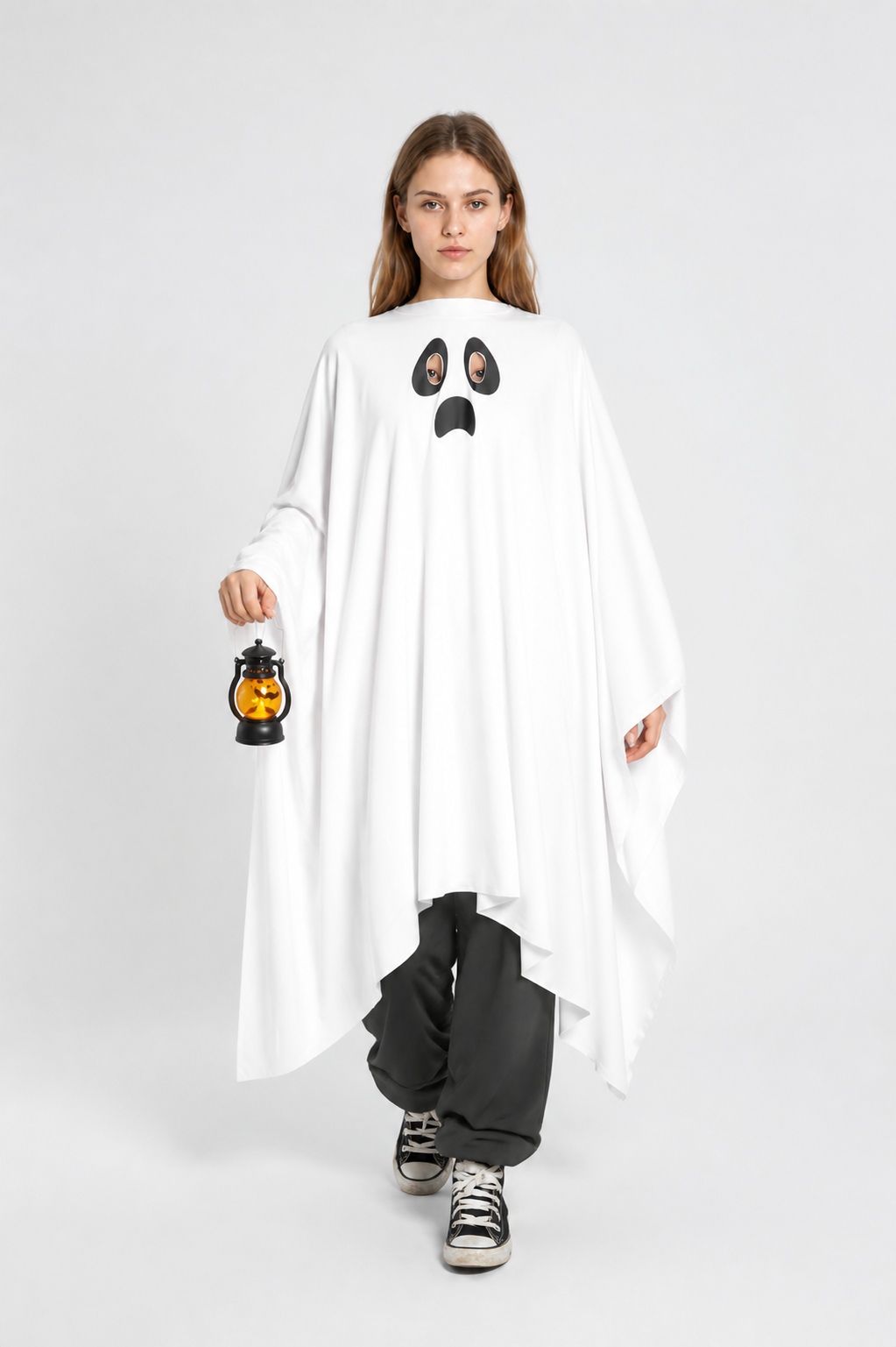 White Ghost Costume with Hood and Black Face Costumes detail 2