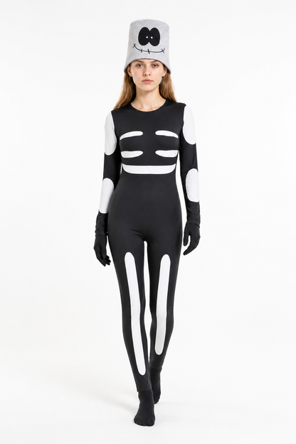 Halloween Skeleton Jumpsuit with Mask and Gloves Costume Masks detail 2