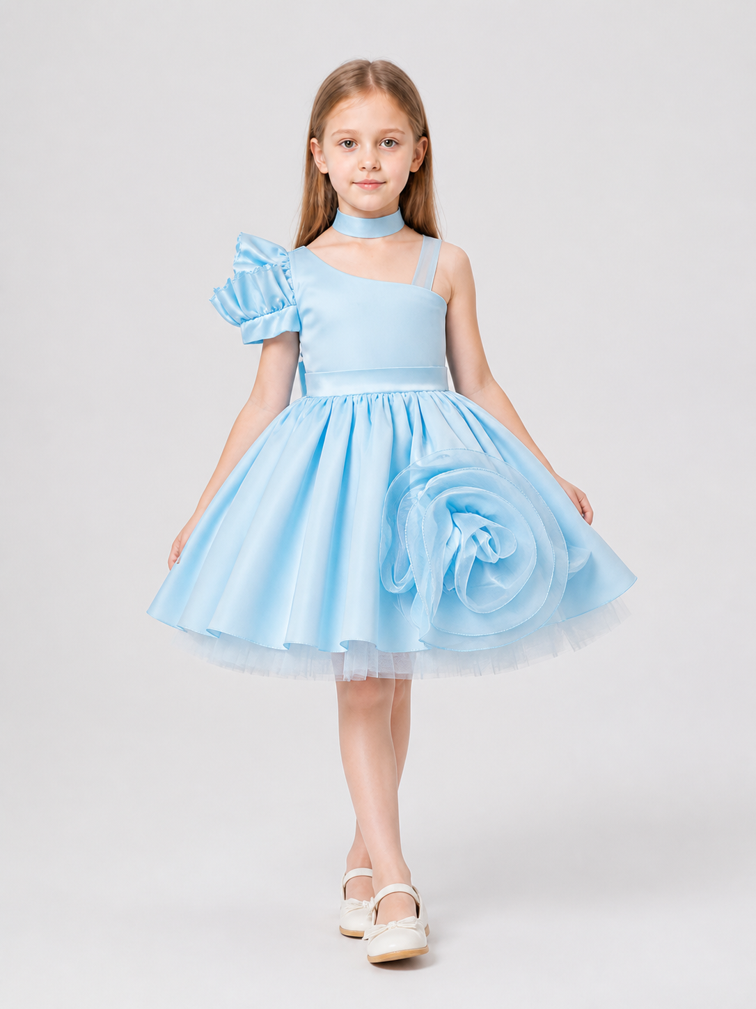 Blue Princess Dress for Girls with Rose and Choker Costume Dresses detail 2