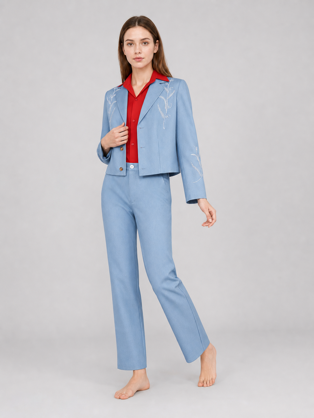 Bruno Three-Piece Suit: Light Blue Blazer, Shirt, and Pants