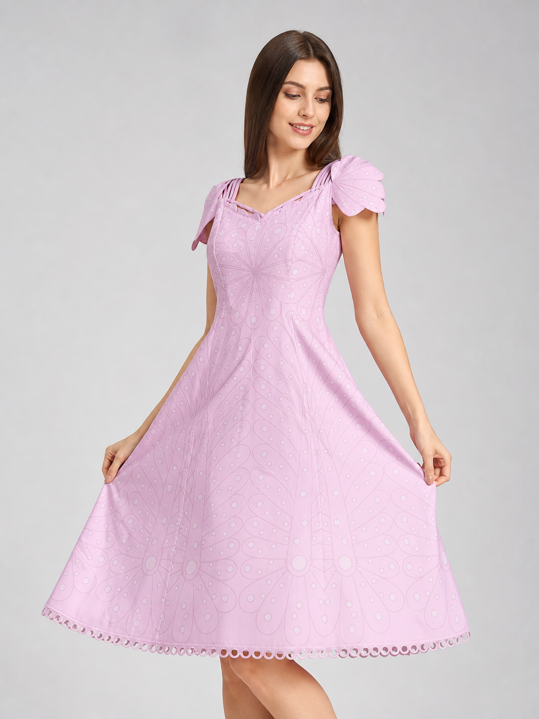 Pink Cosplay Dress with Bow Accents and Pattern