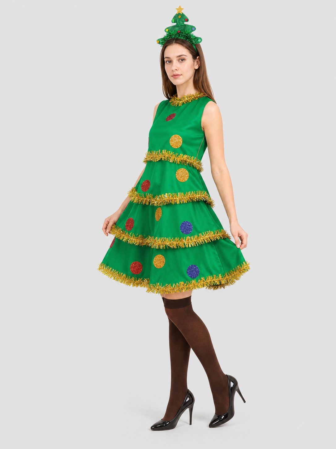 Christmas Tree Costume with Layered Skirt and Decorations