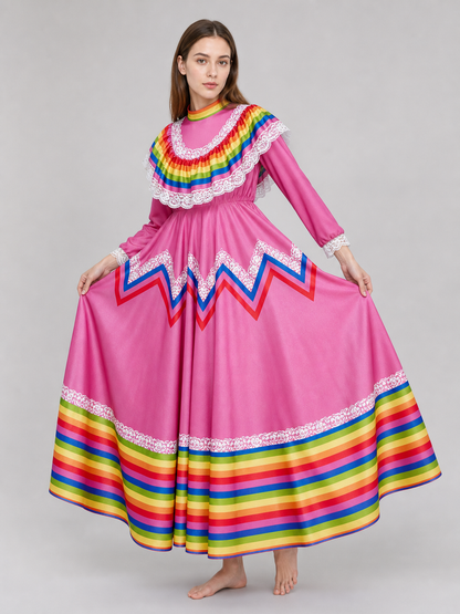 Folkloric Dress with a Full Skirt and Lace