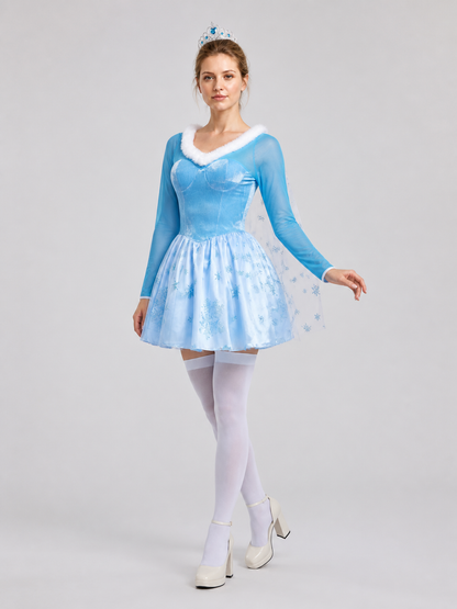 Short Princess Costume with Snowflakes and Cape, S-XL Costume Capes detail