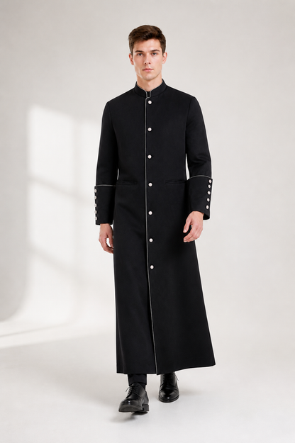 Long Coat with Stand Collar and Buttons