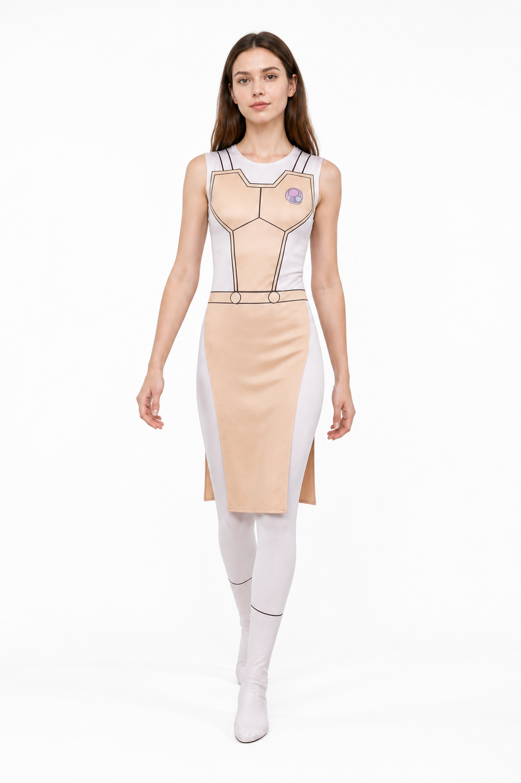 Beige Sleeveless Dress with Geometric Print Costume Dresses detail