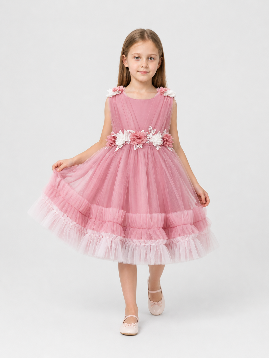 Festive Tulle Dress with Floral Decoration