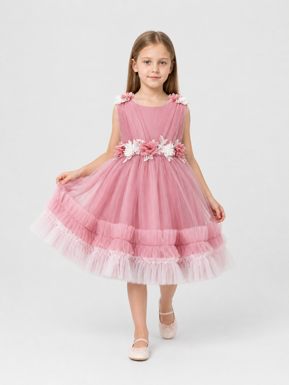 Festive Tulle Dress with Floral Decoration