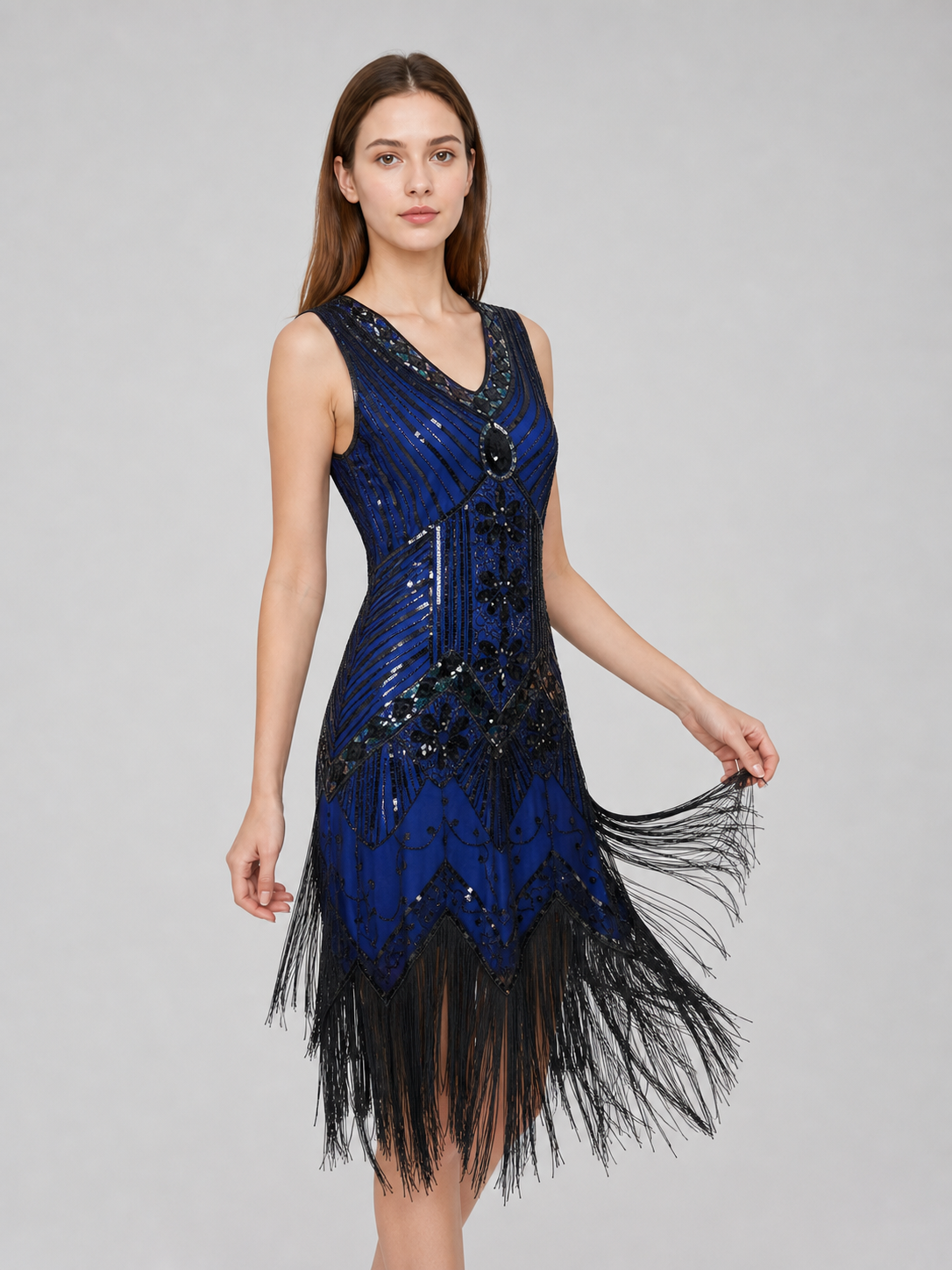 Art Deco Dress with Fringe and Sequins