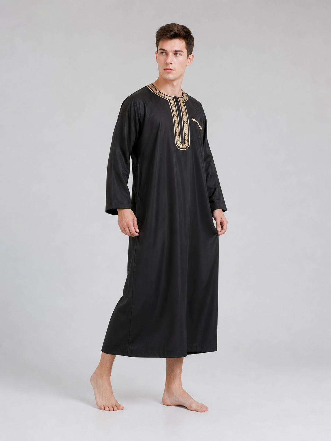 Long Robe with Gold Trim, Black